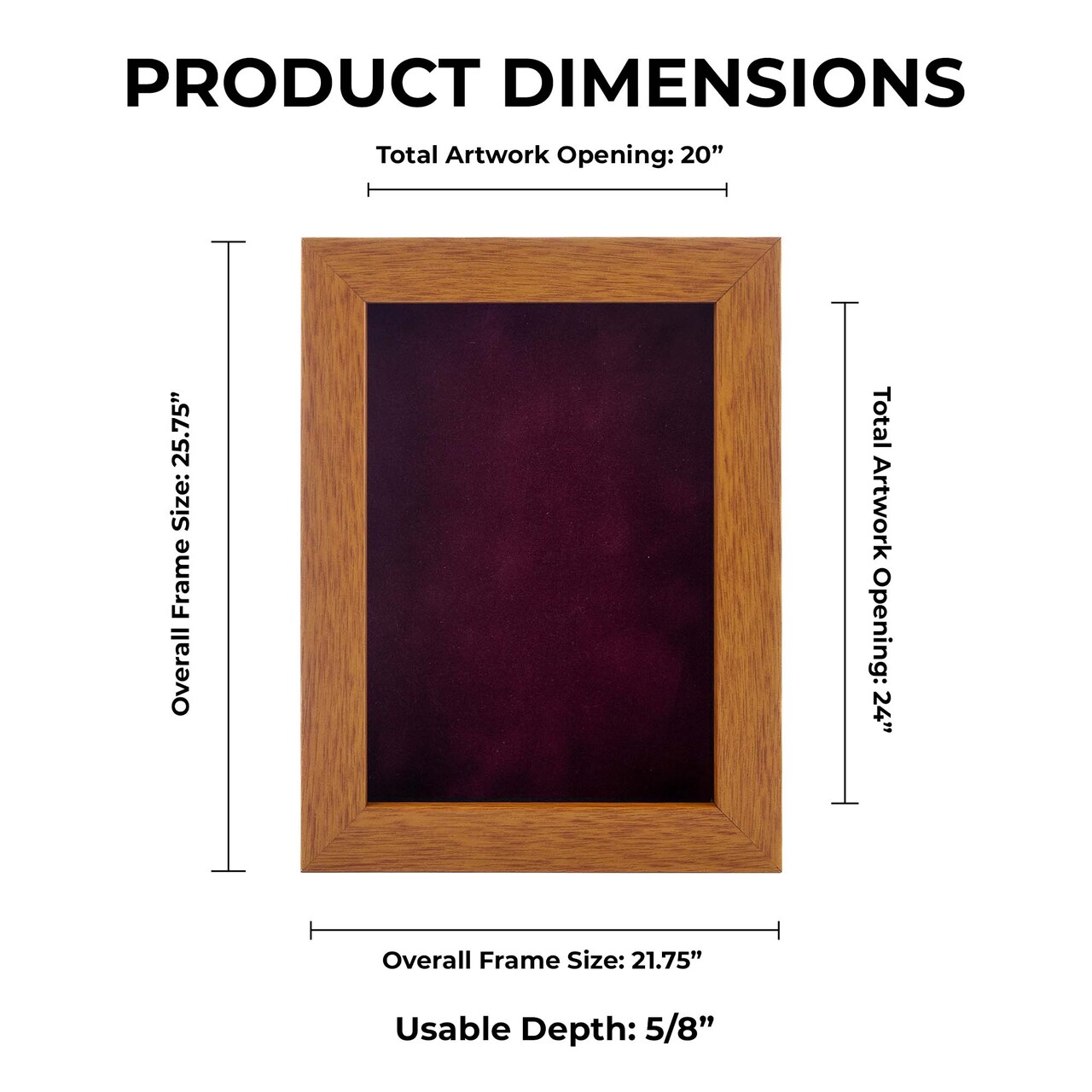 Warm Honey Brown Wood Shadow Box Frame with Acrylic Front - Dark Red Suede Backing, 30 Sizes